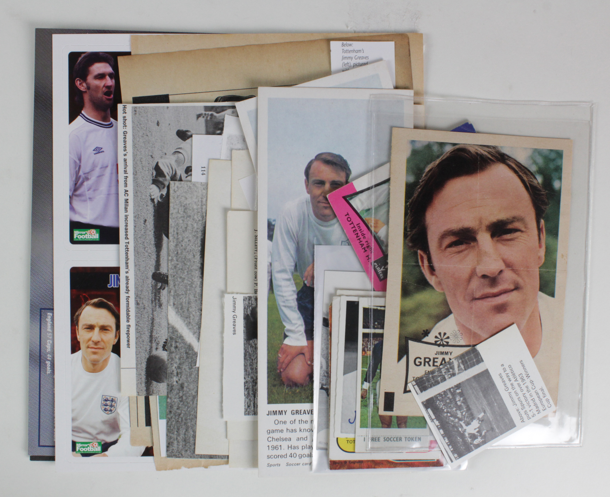 Jimmy Greaves collection of cards, cuttings, Englands Greatest goal scorer (qty)