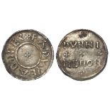 Edward the Elder 899-924 silver penny, obverse:- Small central cross, legend:- +EADVVEARD REX,