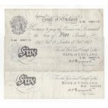 Peppiatt 5 Pounds (2), B255 (16th October 1945), K52 035434, thick paper, edge nick & inked numbers,