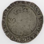 James I silver sixpence, First Coinage, 1603-1604, reverse reads:- EXVRGAT, 1603, mm. Thistle,