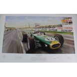 Large ltd edition print signed by Motor racing legend Jack Brabham and chief Brabham desingner Ron