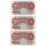 Peppiatt (3), 10 Shillings B236 (issued 1934) all pre war issues without security thread, includes a