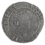 James I silver shilling, First Coinage 1603-1604, reverse reads:- EXVRGAT, mm. Thistle, Second Bust,