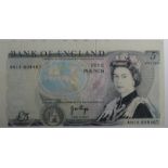 Error note, GB Page Five Pounds B336 "AN14" with approx 8mm papershift from top to bottom, thus