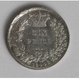 Sixpence 1844 small 44, S.3908, GVF with water damage(?)
