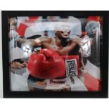 Former Five weight World Boxing Champion Sugar Ray Leonard Signed glove housed in a large dome