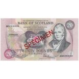 Scotland Bank of Scotland 20 Pounds P118 (12th January 1993), Specimen note AG000000, UNC