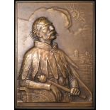 Czechoslovakia Commemorative Plaque, bronze d.151mm: Uniface portrait plaque of Jan Zizka, 500th