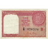 India 1 Rupee PR1 (dated 1957), Z/8 406006, Gulf rupee issued for use in Gulf States, staple holes