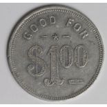 American Pacific Washington & Fanning Islands (Teraina, Kiribati) aluminium $1 check, d.38mm, VF