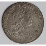 Sixpence 1697 third bust, late harp, large crowns, S.3538, EF