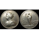 Queen Anne Treaty of Utrecht 1713 unmarked silver medal by J. Crocker. Measures 34mm in diameter.