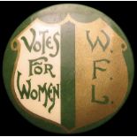 Suffragette tin badge - W.F.L. (Women's Freedom League) "Votes for Women". Good condition. Paper