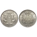 Germany, Hamburg, silver 3 mark 1910J, nUNC