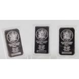 Silver one ounce ingots (3) all by the "Sunshine Minting Inc"