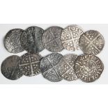 Hammered Medieval Long Cross pennies (10) - mostly Edward I, 7 London Mint and 3 Canterbury -