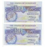 Guernsey (2), 10 Pounds P50b (issued 1980 - 1989), two very low numbered notes, C000050 & D000032,