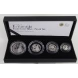 Britannia silver proof four coin set 2008 aFDC with some toning visable, boxed as issued