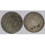 Tibet 2x 19thC silver Tangkas, GVF