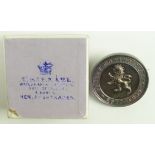 Henley Rowing Club, established 1839, a heavy possibly toned silver Lapel badge in box, this named