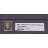 GB - 1840 Penny Intense Black Plate 6 (L-I) four margins, no thins or creases, fair used cat £375