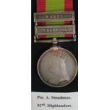 Afghanistan Medal 1881 with bars Charasia and Kabul, named 1152 Pte A Steadman 92nd Highrs. Notes: