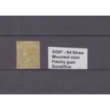 GB - QV Surface printed 9d straw, mounted mint patchy gum, Good/fine, SG87, cat £4000