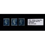 GB - 1858 SG36a 2d Deep Blue (large crown, perf 16), all FU/VFU cat £375 each    (3)