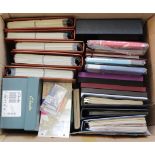 GB - very large box of varied stamp material, inc 5x Royal Mail Postcard albums (PHQ's), many mint