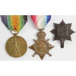 1914 Star and Victory Medal to 1955 L.Sjt F Nunn 1/4 Suffolk Regt. Plus a cap badge (2+1)