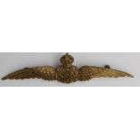 Badge - RFC - Royal Flying Corps WW1 NCO's Full Dress Gilding Metal Die-Cast Pilots Wings Badge.