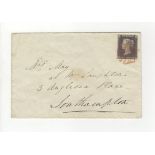 GB - 1840 Penny Black Plate 1b (Q-H) on cover, three margins, used within Southampton Aug 20 1840.