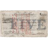 Wales Provincial note Carmarthen Bank, 5 Pounds dated 22nd September 1928, series 284, for Waters,