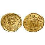 Anastasius I gold solidus, Constantinople Mint, reverse reads:- VICTORIA AVGGG followed by