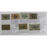 USA America (7), Fractional Currency notes issued 1862 - 1864, including 3 Cents, 5 Cents and 10