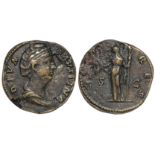 Diva Faustina brass sestertius, Rome Mint c.147 A.D., reverse:- Ceres standing left, holding corn-