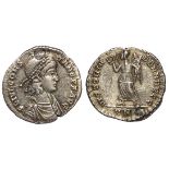 Constans as Augustus, silver siliqua, Trier Mint 347-348 A.D., reverse:- Victory advancing left,