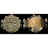 Seal Ring, bronze, seal 27mm, overall width 37mm, trace gilding. The bull emblem of Moldavia, with