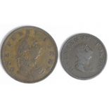 Tokens, 19thC Ireland (2): 'IRELAND' Penny 1820 W.1941 rare Fine, and Halfpenny 1819 W.1995-7 RRR