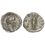 Antoninus Pius silver denarius, Rome Mint 152-153 AD. Reverse reads:- COS IIII, Vesta standing