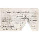 Wales Provincial note Pembrokeshire Bank, 5 Pounds dated 16th November 1870, series no. D558, for