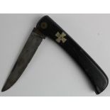 German WW1 soldiers knife with silver iron cross moto fitted into the grip.