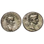 Caligula fourée denarius, Lugdunum Mint 37 AD, in honour of Divus Augustus. Obverse:- Bare head of