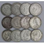 GB Shillings (12) 1816 to 1936 various, mixed grade, noted: 1816 nEF, 1826 cleaned EF, 1887