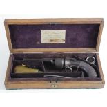 Cased transitional revolver by F. Barnes & Co. London. Bar hammer 6 shot cylinder. Polygroove