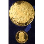 Eisenhower 75th birthday two medallion 22ct gold set, Normandy 1944, by Slade, Hampton & Son Ltd,