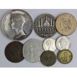 Misc. unusual coins and tokens etc (9) including a 1971 decimal halfpenny struck in cupro-nickel EF,