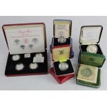 GB boxed silver proof issues (9) Crowns 1972, 1977x2, One Pounds 1983x2, 86, four coin set 1984 -