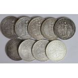 British Empire Trade Dollars (9): 1898 cleaned VF edge nick, 1899B cleaned GVF, 1902B VF, 1902B GVF,