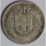 Switzerland 5 Francs 1923B, VF, scratches both sides.